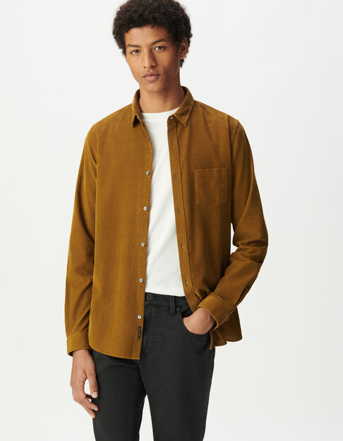 Chemise regular jaune coton bio velours milleraies Homme - IKKS