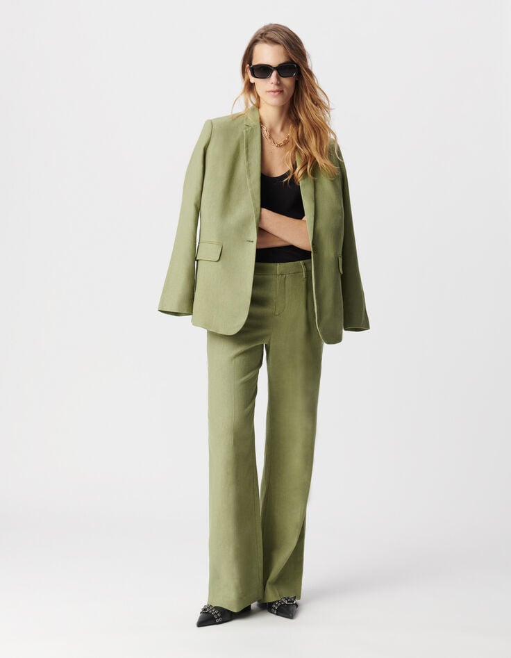 Pantalon de costume vert lin et coton Femme-2 Pantalon de costume vert lin et coton Femme-2