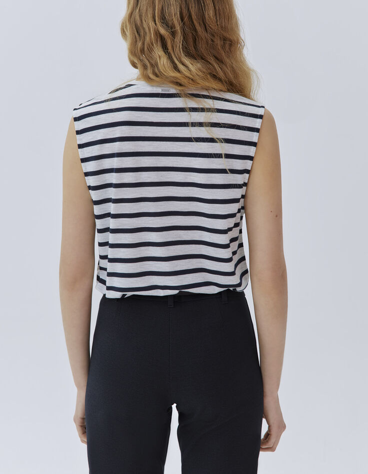 Tee-shirt gris chiné rayé broderie bouclette Femme-3 Tee-shirt gris chiné rayé broderie bouclette Femme-3