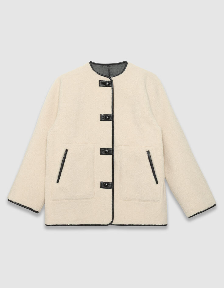 Manteau réversible écru sherpa et noir Femme-1
