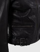 Women&rsquo;s black leather fitted jacket with quilted shoulders-7