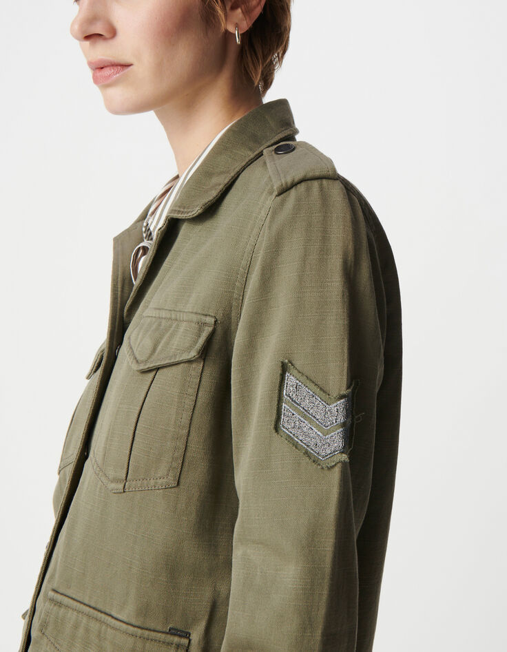 Veste saharienne kaki décor chevrons brodés Femme-4