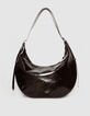 Sac demi-lune marron cuir glacé Allane Femme-3
