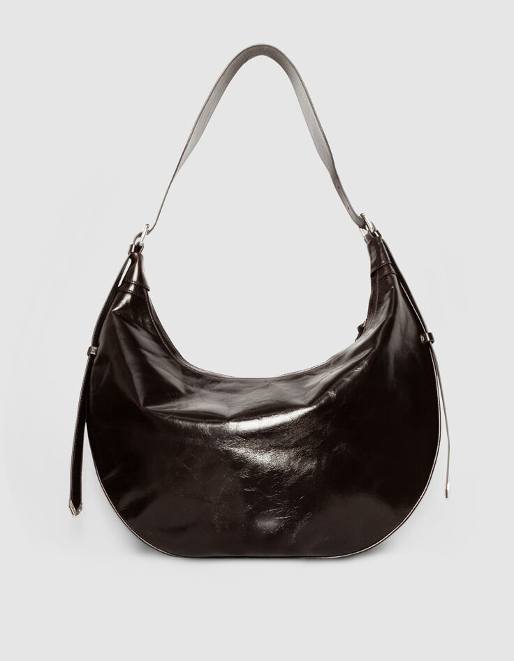 Sac demi-lune marron cuir glacé Allane Femme-3
