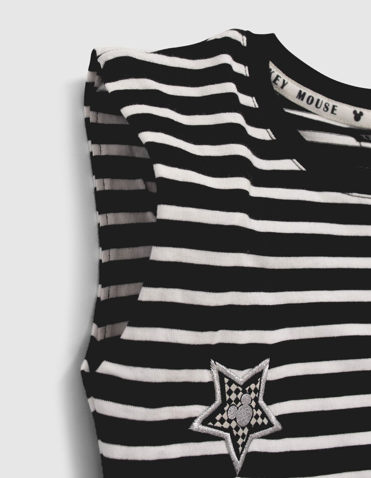 Girls’ black IKKS–MICKEY T-shirt with white stripes-4