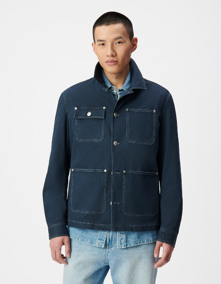Veste saharienne bleu fonc&eacute; multipoches Homme-6