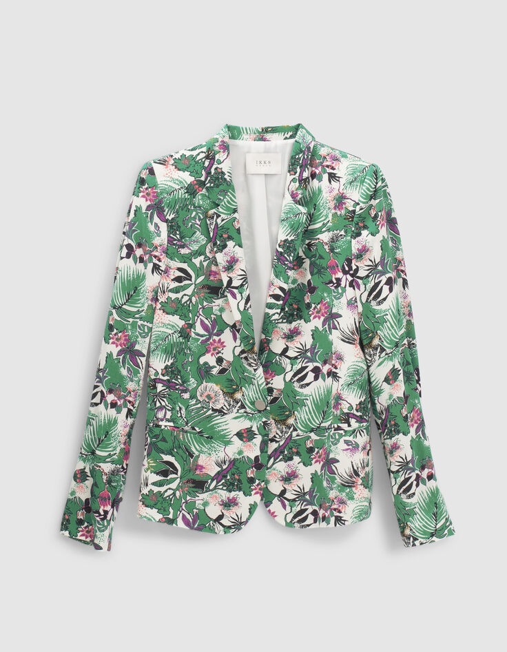 Veste de tailleur verte imprimé végétal Femme-7