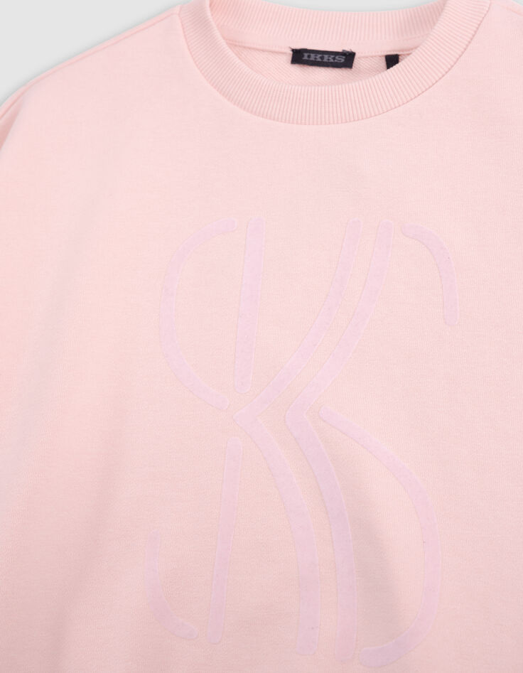 Pink monogrammed velour sweater for girls-3
