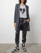 Broek in kunstleer joggingcoupe elastisch onderaan dames-1