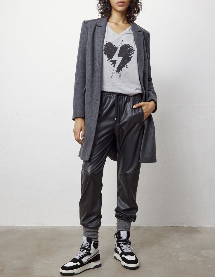 Broek in kunstleer joggingcoupe elastisch onderaan dames-1