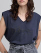 Tee-shirt marine coton bio message brod&eacute; Femme-5