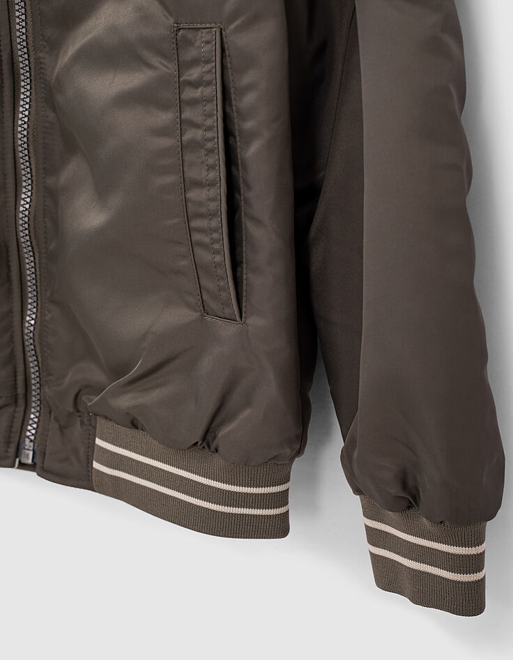 Bomber r&eacute;versible nylon kaki et molleton gris gar&ccedil;on-5