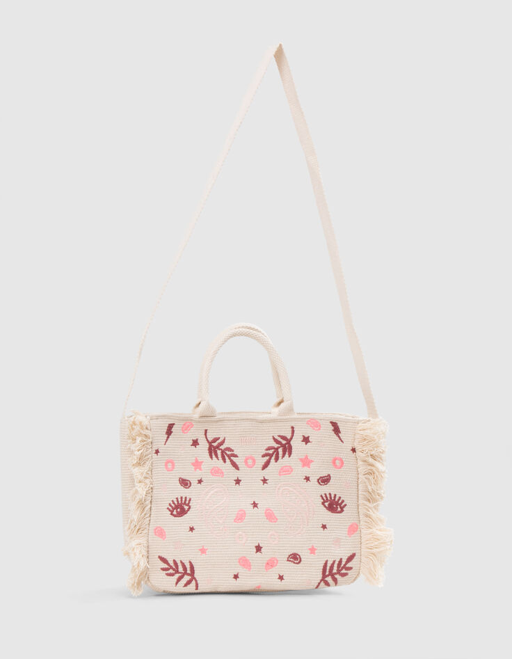 Beige handtas geweven borduursels en franjes meisjes-5