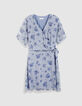 Blue floral-print flowing dress with side tie Women's-5
