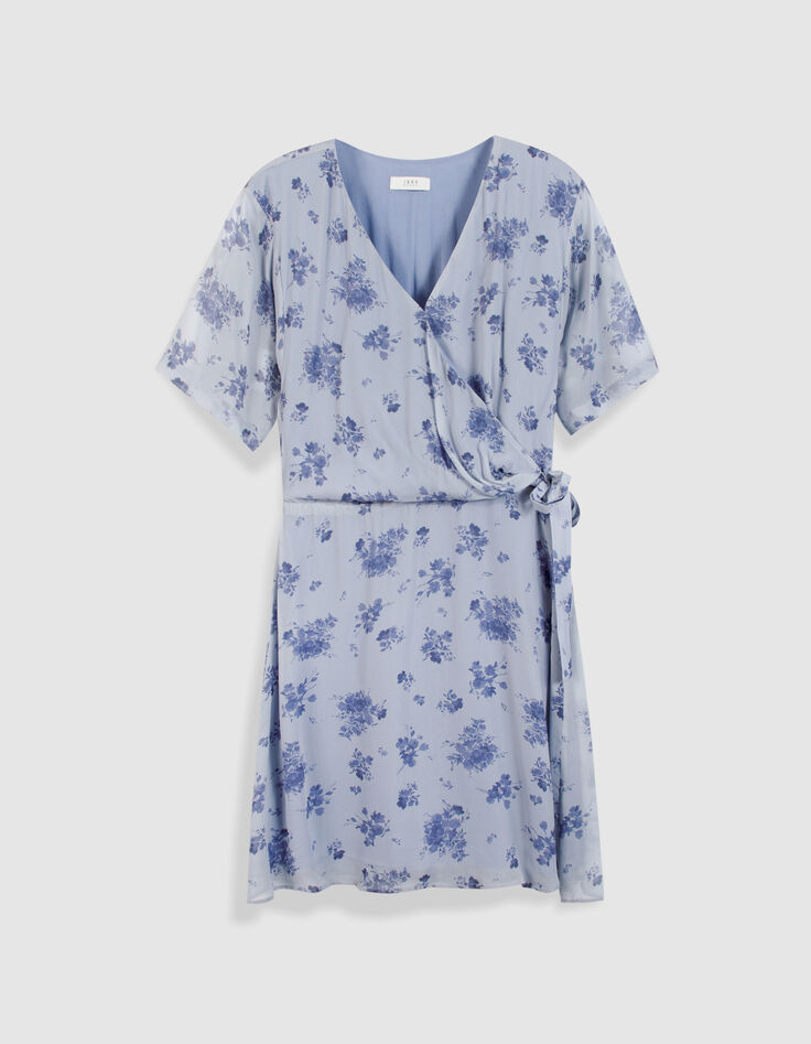 Blue floral-print flowing dress with side tie Women's-5