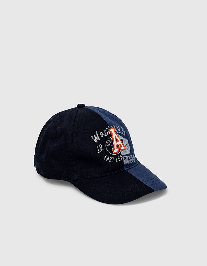 Boys’ navy and black print and letter badge cap  - IKKS
