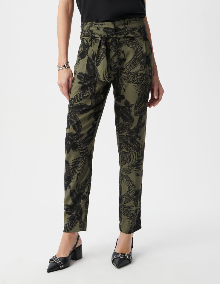 Paperbag broek kaki LENZING™ ECOVERO™ maxi jungle Dames-2