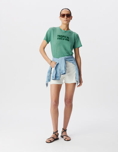 Grünes Matrosen-T-Shirt für Damen mit GEFLOCKTE Botschaft aus Samt - IKKS