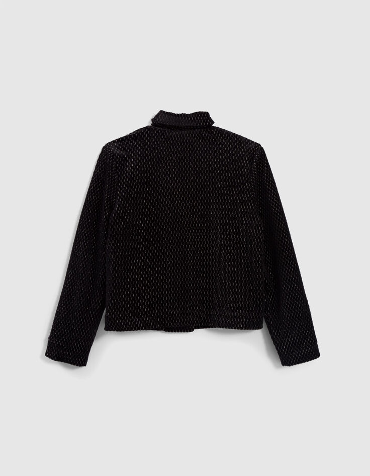 Cardigan noir maille velours jacquard relief lurex fille-3