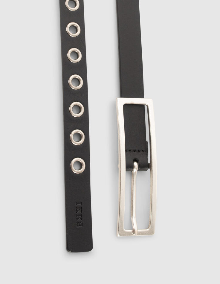 Women’s black leather belt with wide metal buckle-4