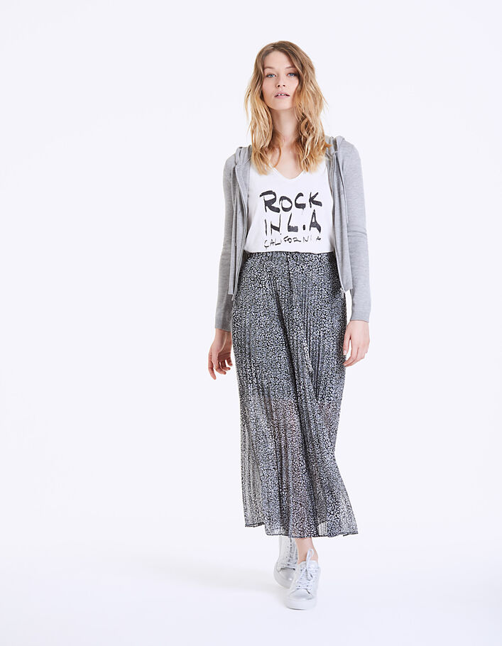 Leopard print long pleated voile skirt