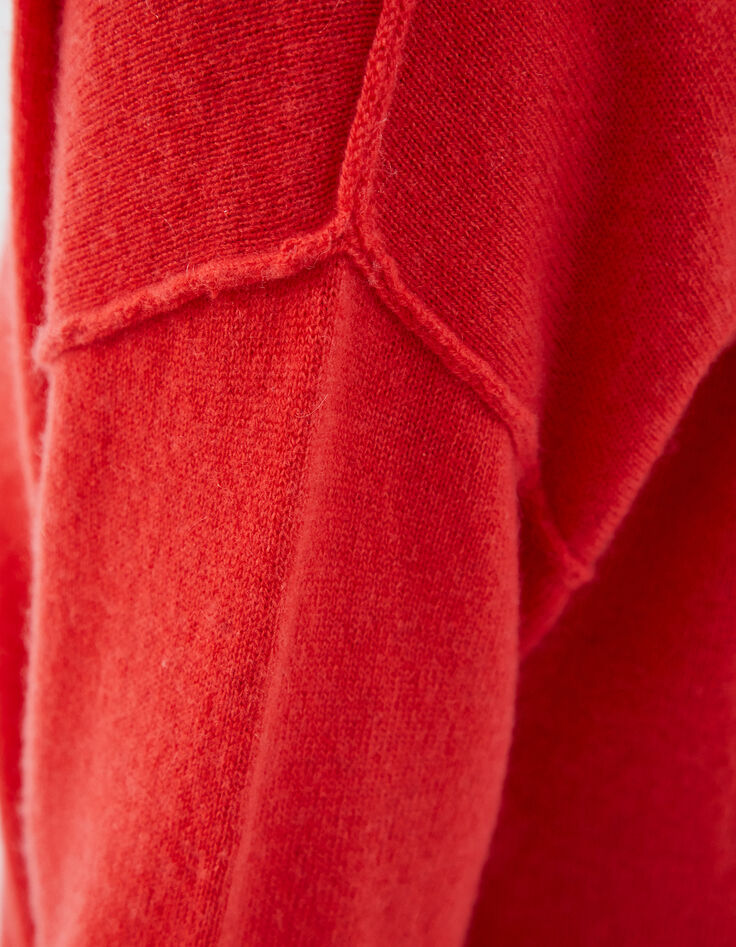 Women's orange-red pure cashmere V-neck sweater-4
