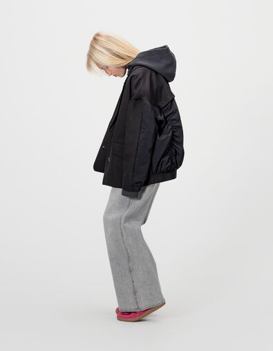 Blouson noir bi-matière esprit veste fille - IKKS