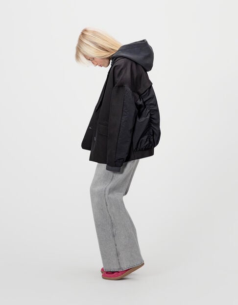 Cazadora negra bimaterial tipo chaqueta niña - IKKS