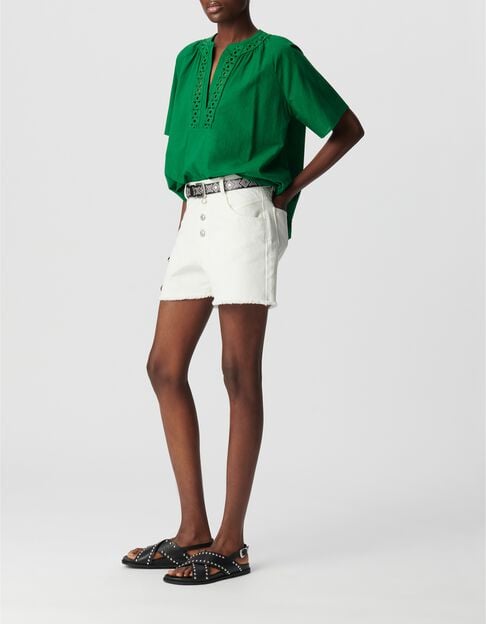 Top ample verte coton bio encolure brod&eacute;e Femme - IKKS