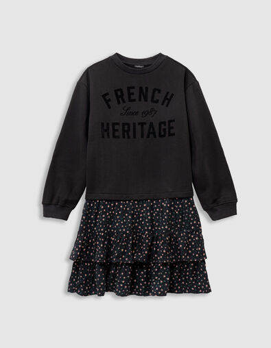 Schwarzes M&auml;dchensweatkleid Mischgewebe Blumenprint - IKKS