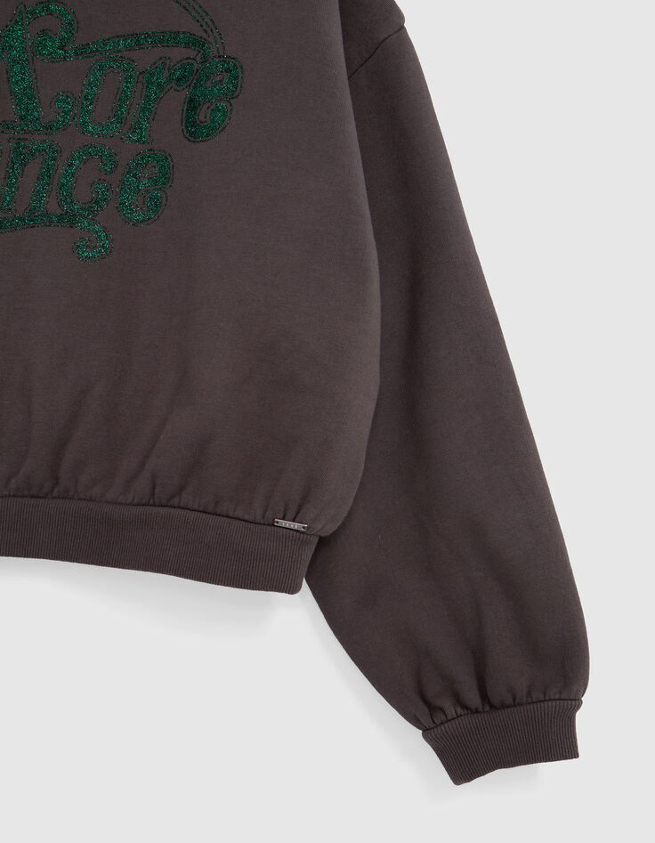Girl's gray message green glitter sweatshirt-5