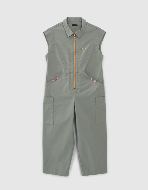 Girls' khaki jumpsuit with colour embroidery - IKKS