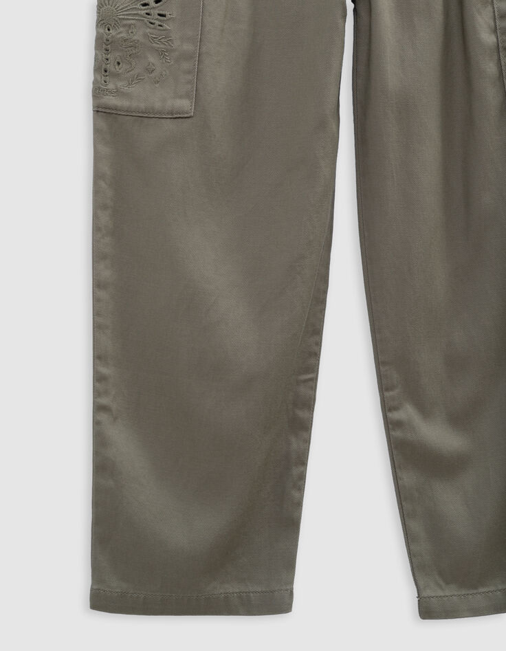Pantalon BATTLE kaki brodé fille-6