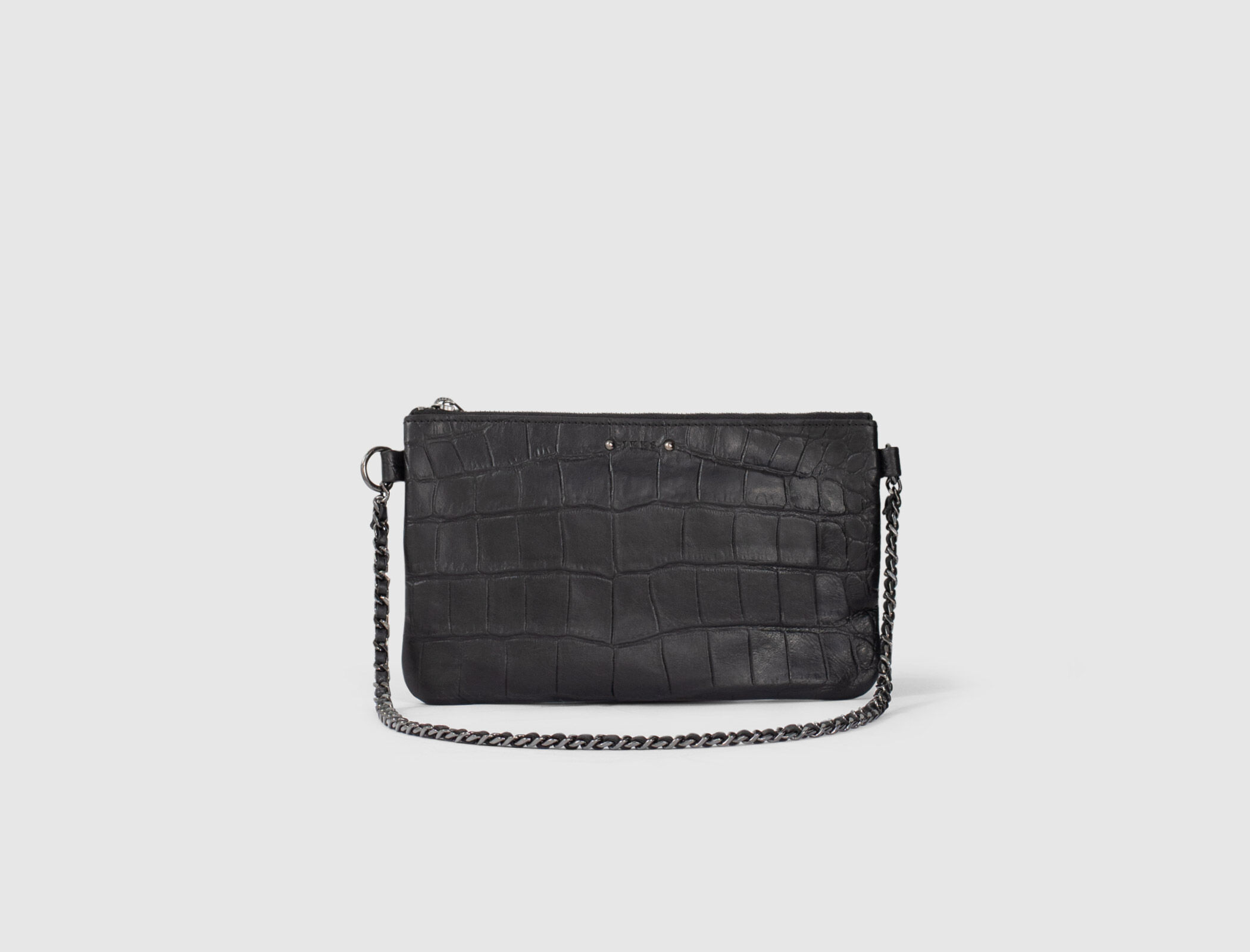 Women's black Italian lambskin leather crocodile-look Monica