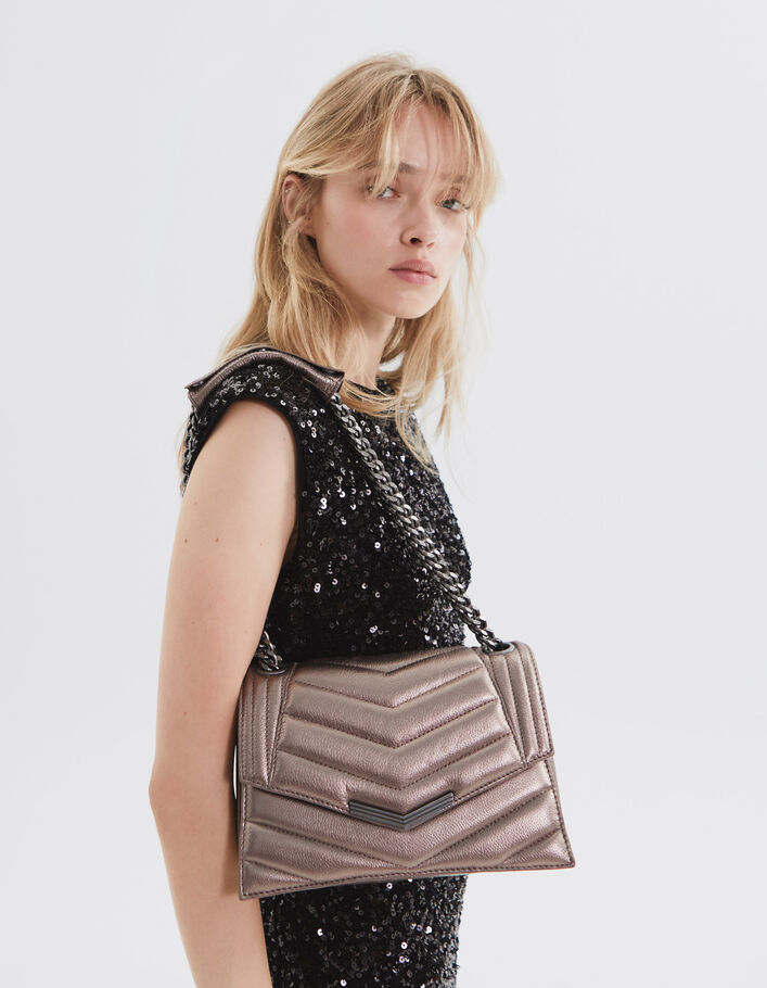 Tas THE 1 glitter metallic copper leer Maat M Dames-7