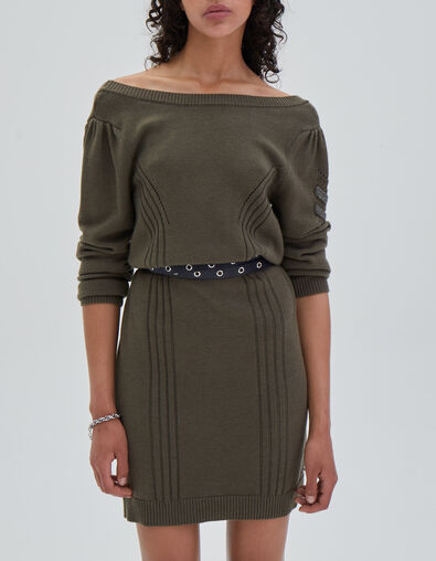 Vestido corto caqui punto juego puntos espigas mujer - IKKS