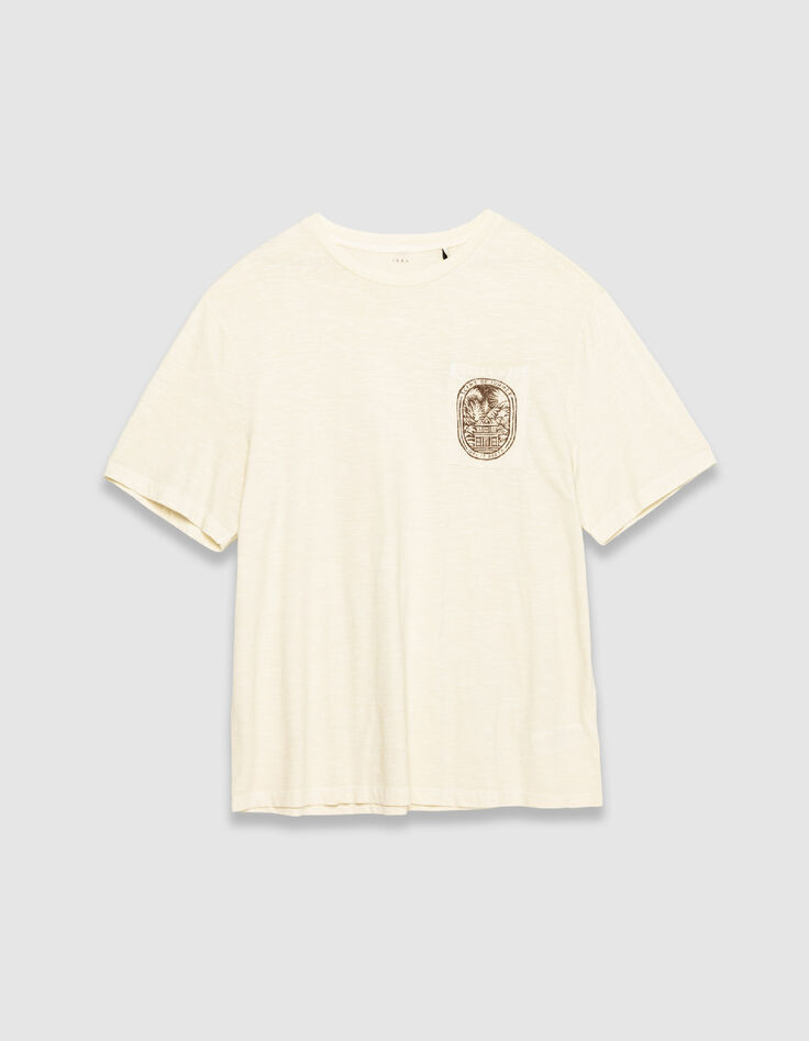 Beiges T-Shirt Bio-Baumwolle mit Tasche-5