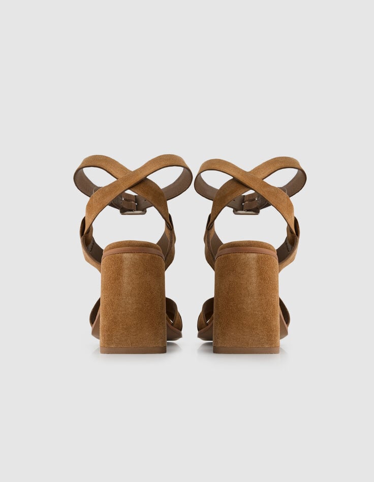 Sandales &agrave; talon taupe fonc&eacute; cuir velours Femme-5