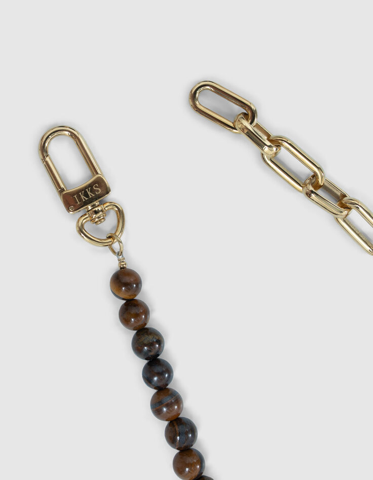 Collier marron oeil de tigre et maille trombone Femme-3