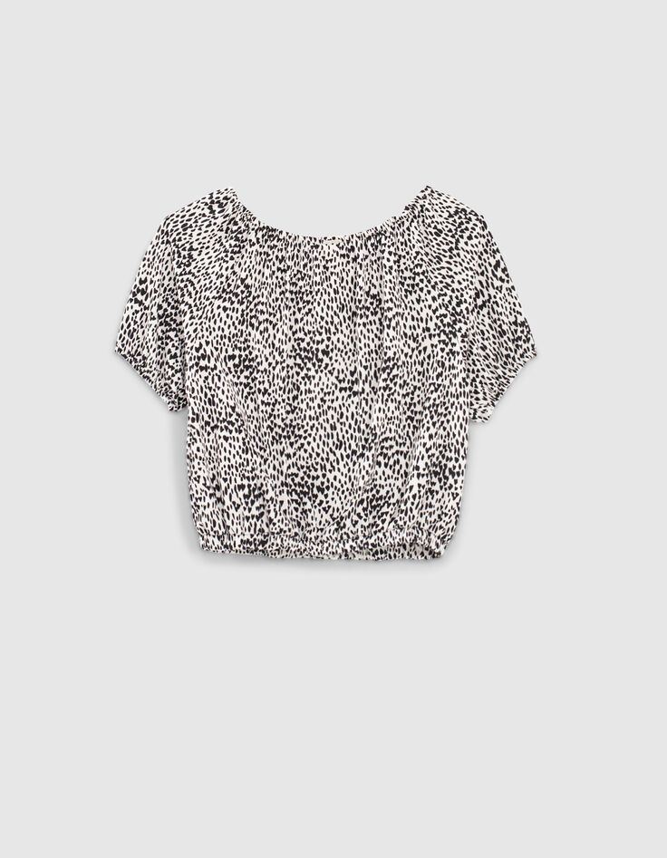 Cremewei&szlig;e M&auml;dchenbluse mit schwarzen Herzmotiven-3