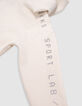 Boy's ecru hoodie, reflective sleeves, embossed slogan-5