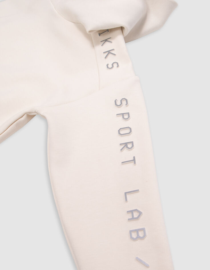 Boy's ecru hoodie, reflective sleeves, embossed slogan-5
