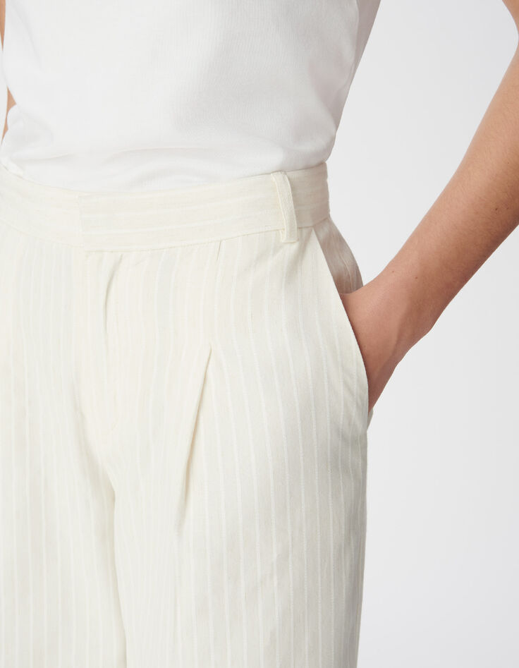 Dames wijde broek met motief in wit krijtstreepmotief-6