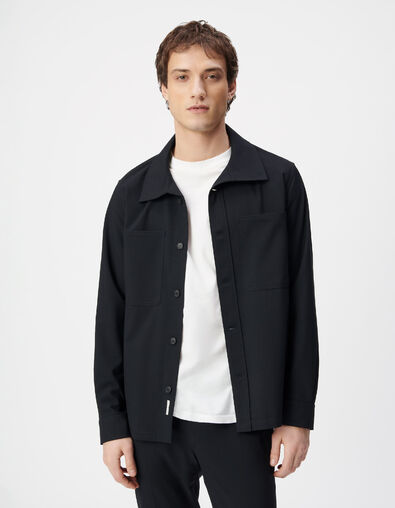 Men's navy blue regular-fit overshirt with patch pockets - IKKS