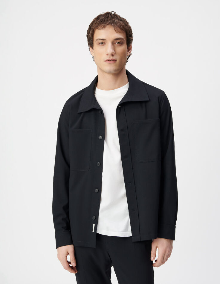 Men's navy blue regular-fit overshirt with patch pockets-1