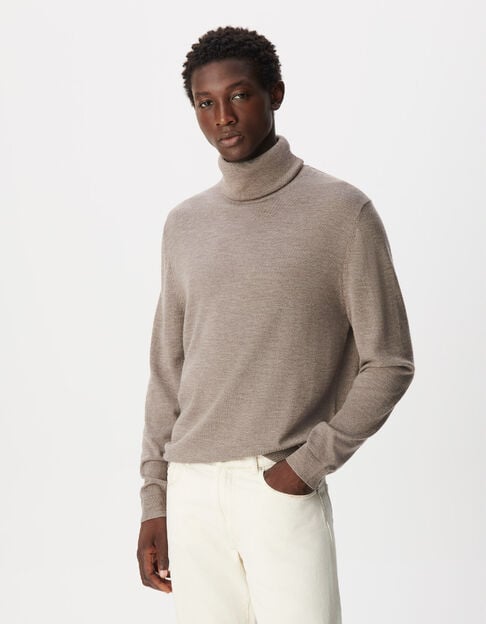Beiger Rollkragenpullover f&uuml;r Herren aus 100% Wolle - IKKS