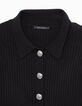 Schwarze gerippte Strickjacke mit Knopfleiste f&uuml;r Damen-6