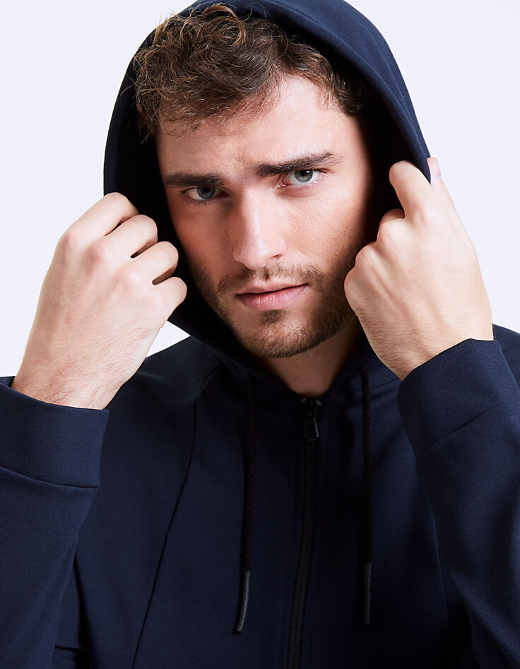 Cardigan bleu foncé à capuche Homme-2 Cardigan bleu foncé à capuche Homme-2