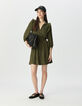 Vestido caqui satinado arrugado volantes plisados mujer-1