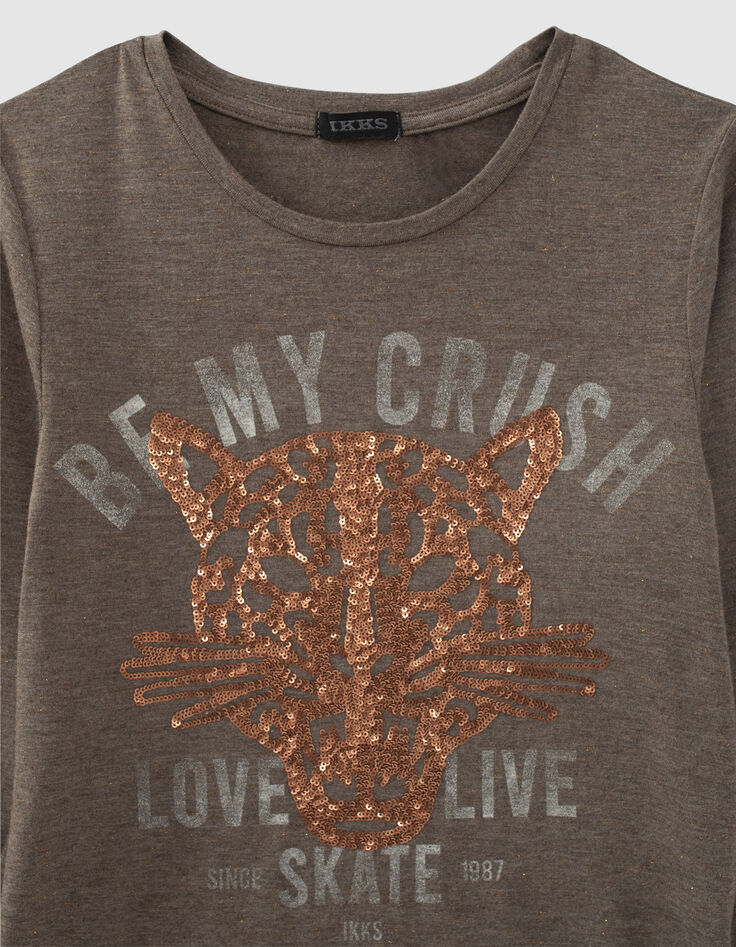 Camiseta caqui calavera leopardo lentejuelas niña-2